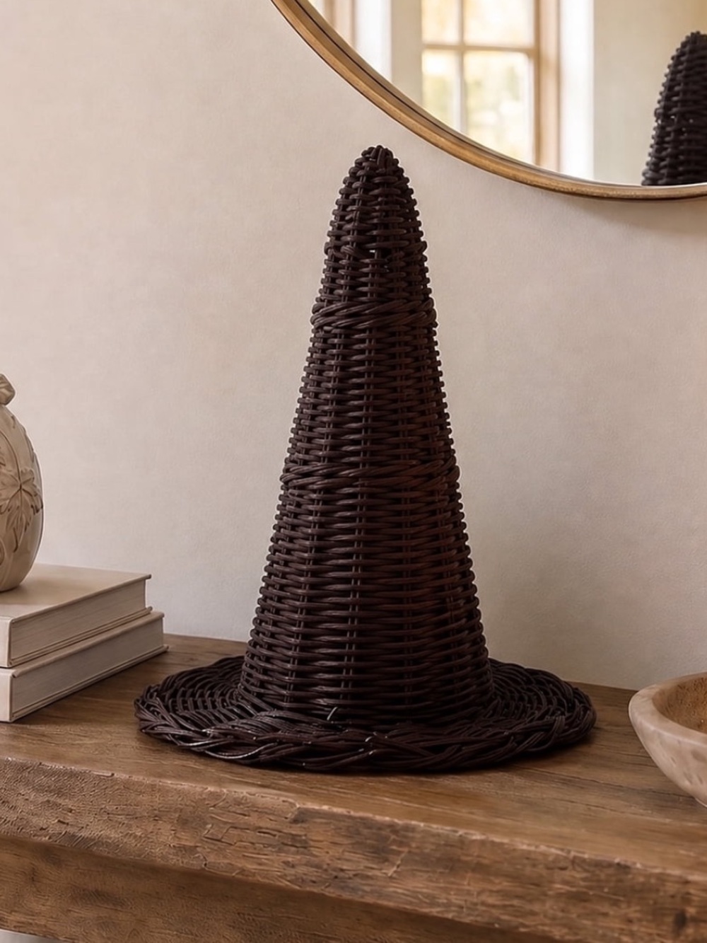 New My Texas House Halloween Rattan Witch Hat Tabletop Decoration Black